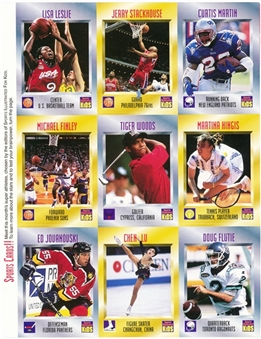 1996 Sports Illustrated for Kids Uncut Card Sheet - Including Tiger Woods Rookie Card!